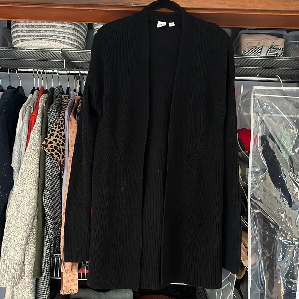 Long black merino wool cardigan